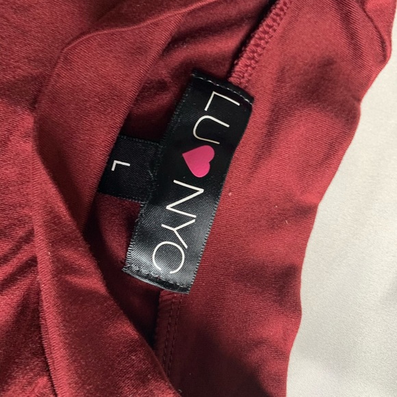 Burgundy Rhinestone Studded Mock Neck Dress. - Picture 3 of 7